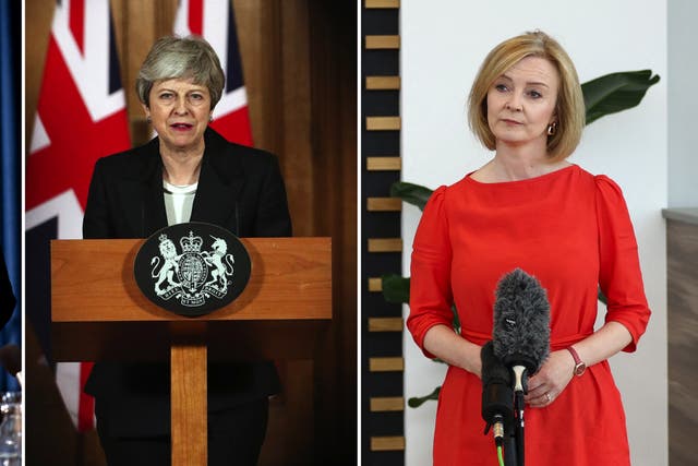 Margaret Thatcher, Theresa May and Liz Truss, who is to become the UK’s third female prime minister (PA)