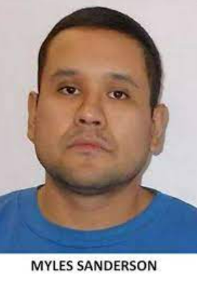 <p>Myles Sanderson, 32, is one of two suspects wanted in connection with a series of deadly stabbings that were carried out at 13 different sites in and around James Smith Cree Nation in northern Saskatchewan on Sunday</p>
