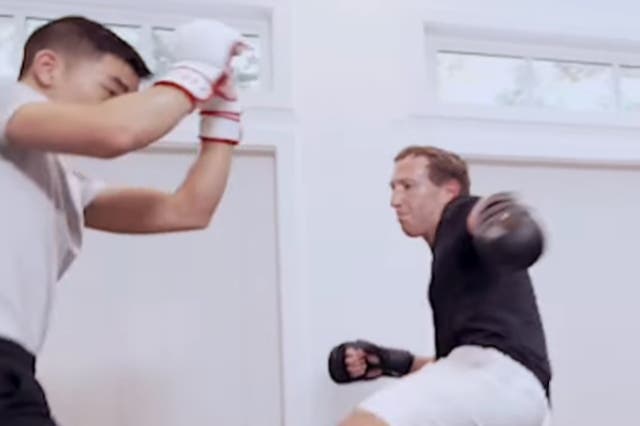<p>Facebook co-founder and CEO Mark Zuckerberg throws a kick while training MMA</p>