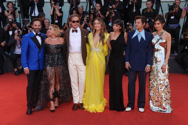<p>The ‘Don’t Worry Darling’ cast and director Olivia Wilde at the Venice Film Festival premiere</p>