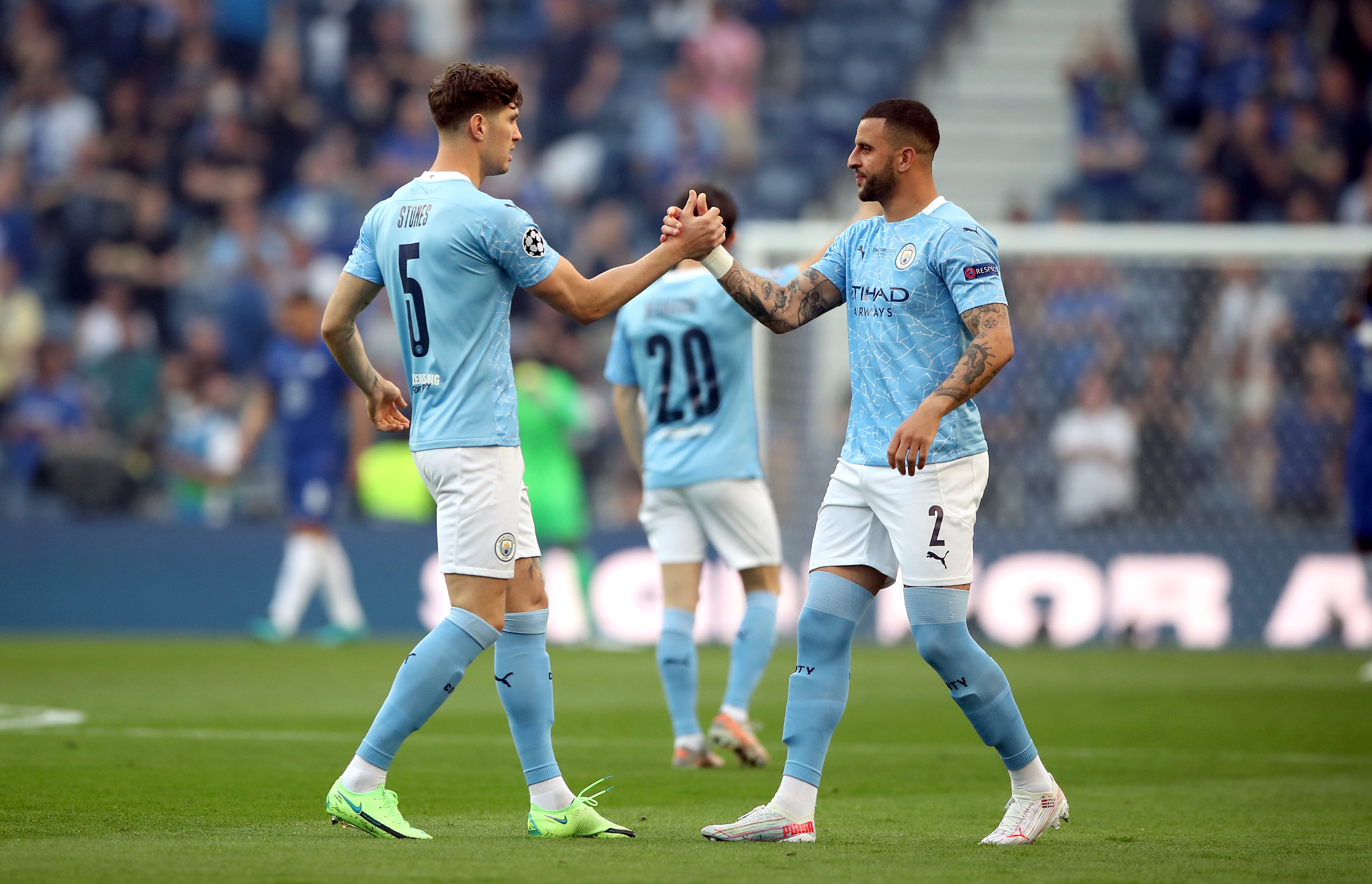 Manchester City’s John Stones (left) and Kyle Walker will miss the Champions League match against Sevilla (Nick Potts/PA)