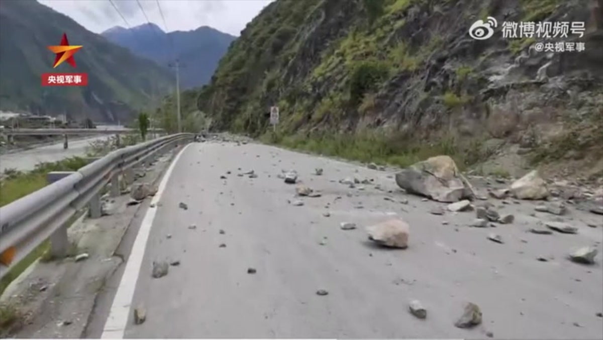6.8-magnitude earthquake in China leaves road scattered with rubble