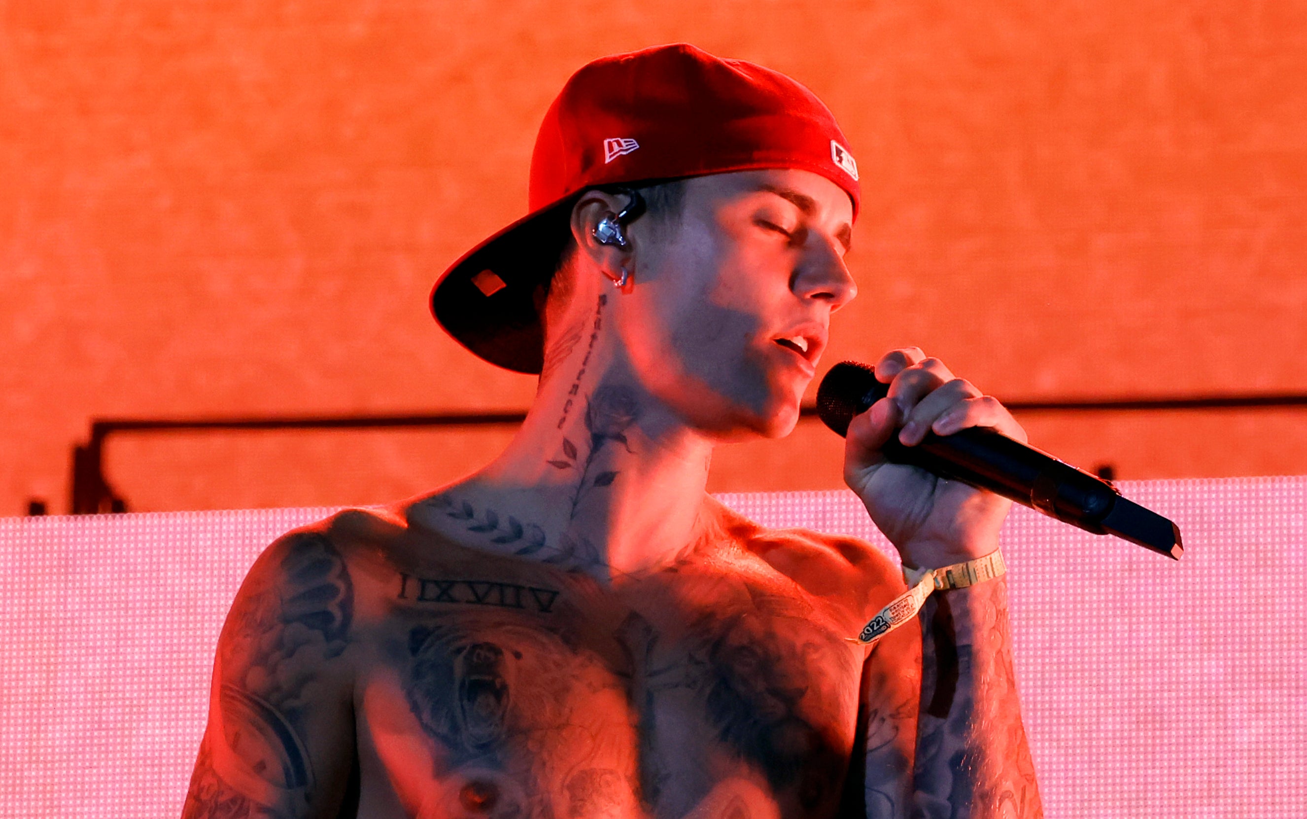 Bieber on stage at Coachella 2022