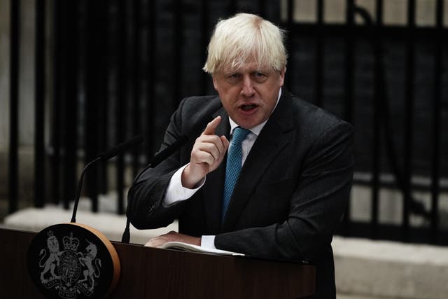 Boris Johnson makes a speech outside 10 Downing Street before heading to Balmoral for an audience with the Queen to formally resign as Prime Minister (Aaron Chown/PA)
