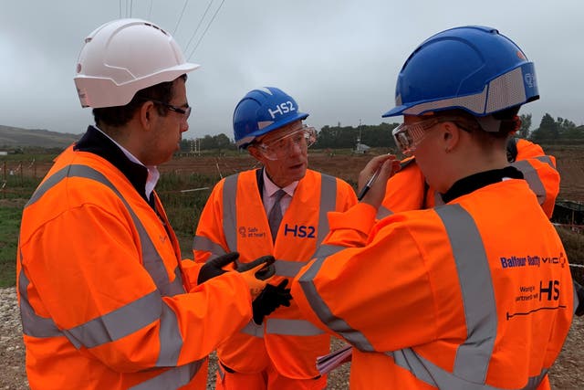 West Midlands Mayor Andy Street in discussions during a site visit to what will be the HS2 Birmingham Interchange station, near the NEC and Birmingham Airport, on September 6, 2022. (Richard Vernalls/PA)