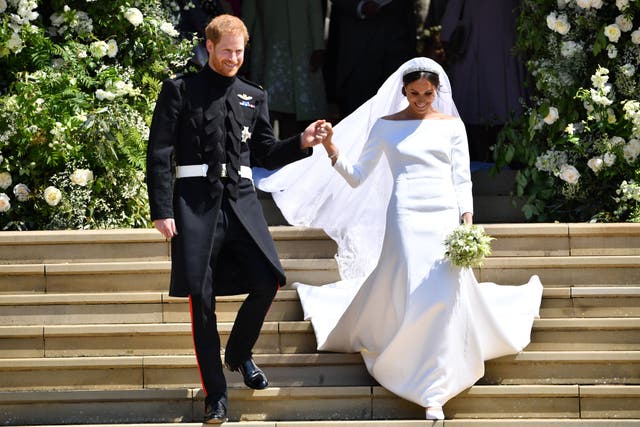 <p>The Duke and Duchess of Sussex on their 2018 wedding day</p>