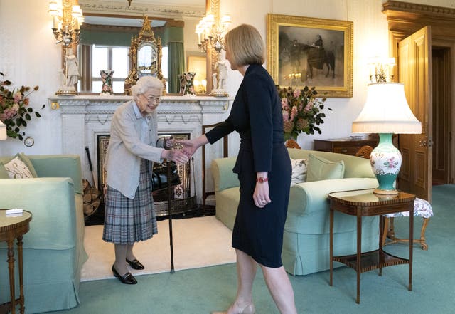 The Queen welcomes Liz Truss during an audience at Balmoral (Jane Barlow/PA)