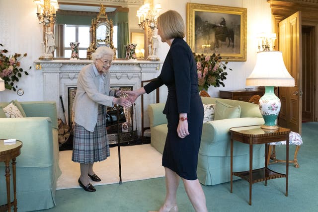 The Queen welcomes Liz Truss during an audience at Balmoral (Jane Barlow/PA)