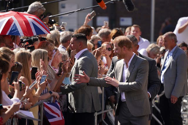 The Duke of Sussex meets well-wishers after leaving City Hall in Dusseldorf, Germany (Joe Giddens/PA)