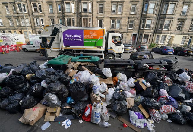 <p>Rubbish piled up in Edinburgh as strikes affect the Scottish capital </p>