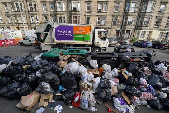 <p>Rubbish piled up in Edinburgh as strikes affect the Scottish capital </p>