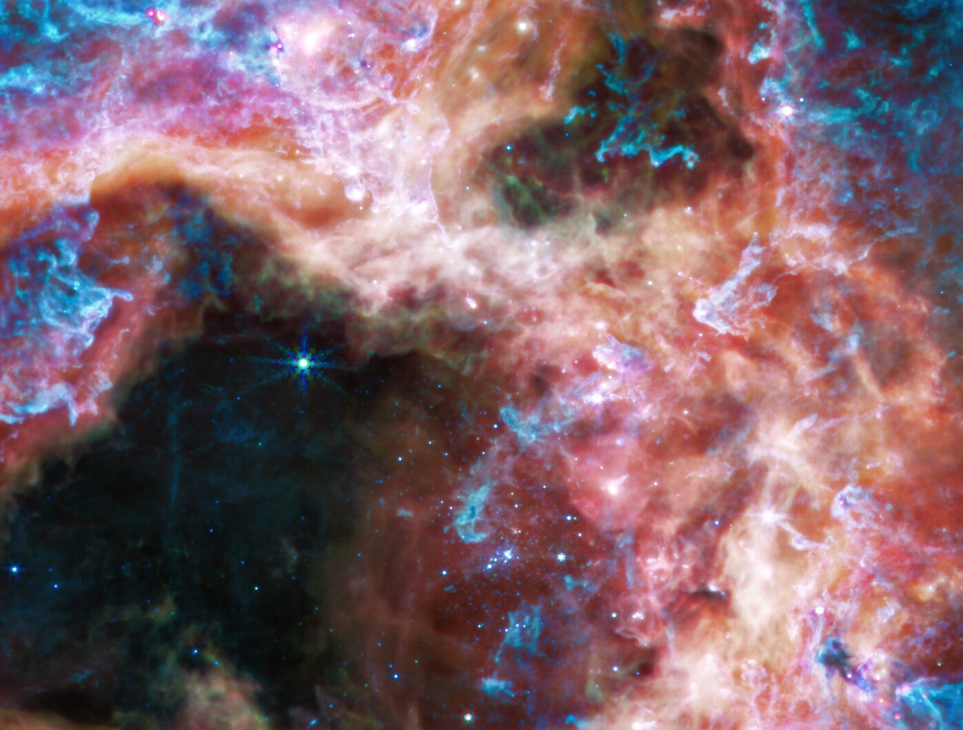 The heart of the Tarantula Nebula as seen in mid-infrared light by the James Webb Space Telescope