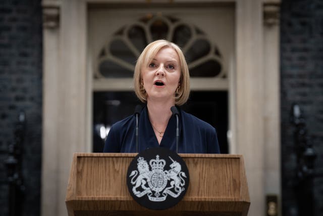 <p>New Prime Minister Liz Truss makes a speech outside 10 Downing Street. </p>