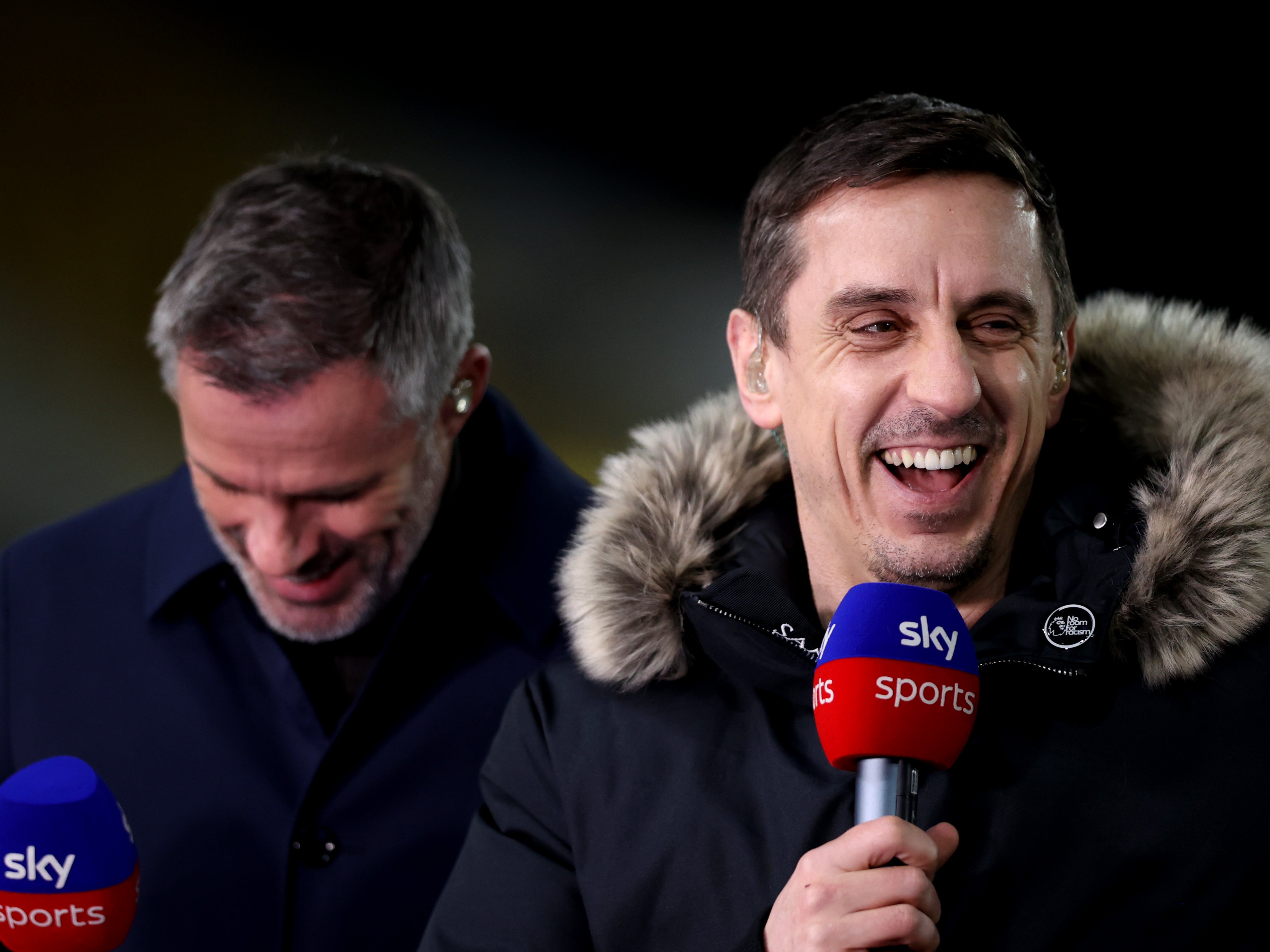 Jamie Carragher (left) with fellow Sky Sports pundit Gary Neville