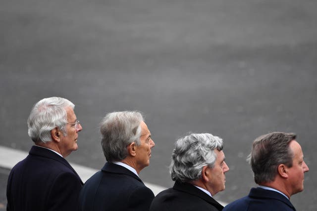 Former British prime ministers John Major, left to right, Tony Blair, Gordon Brown and David Cameron (Justin Tallis/PA)