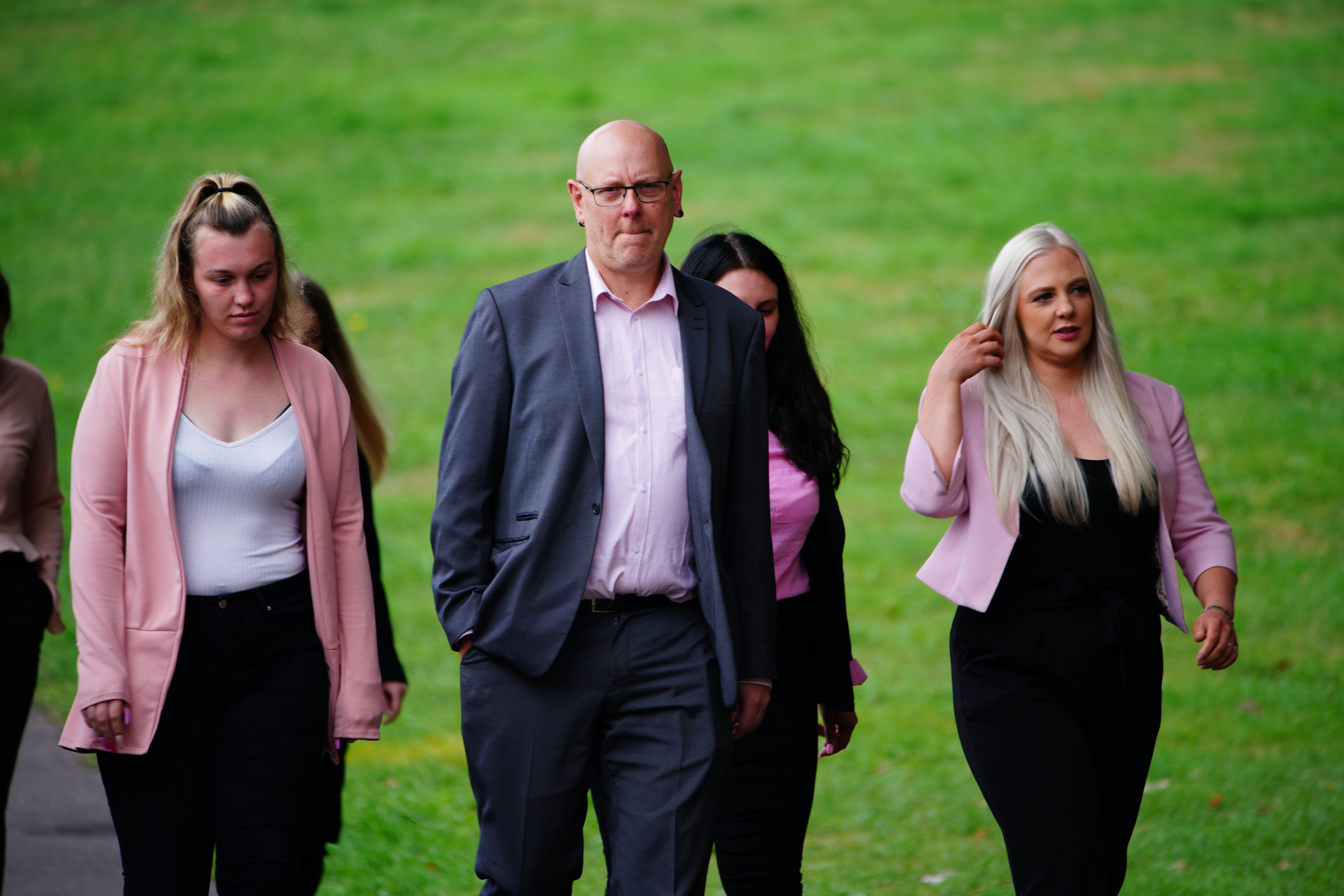 Celia Marsh’s husband Andy Marsh (centre), and her family arrive for her inquest at Avon and Somerset Coroner’s court in Bristol (Ben Birchall/PA)