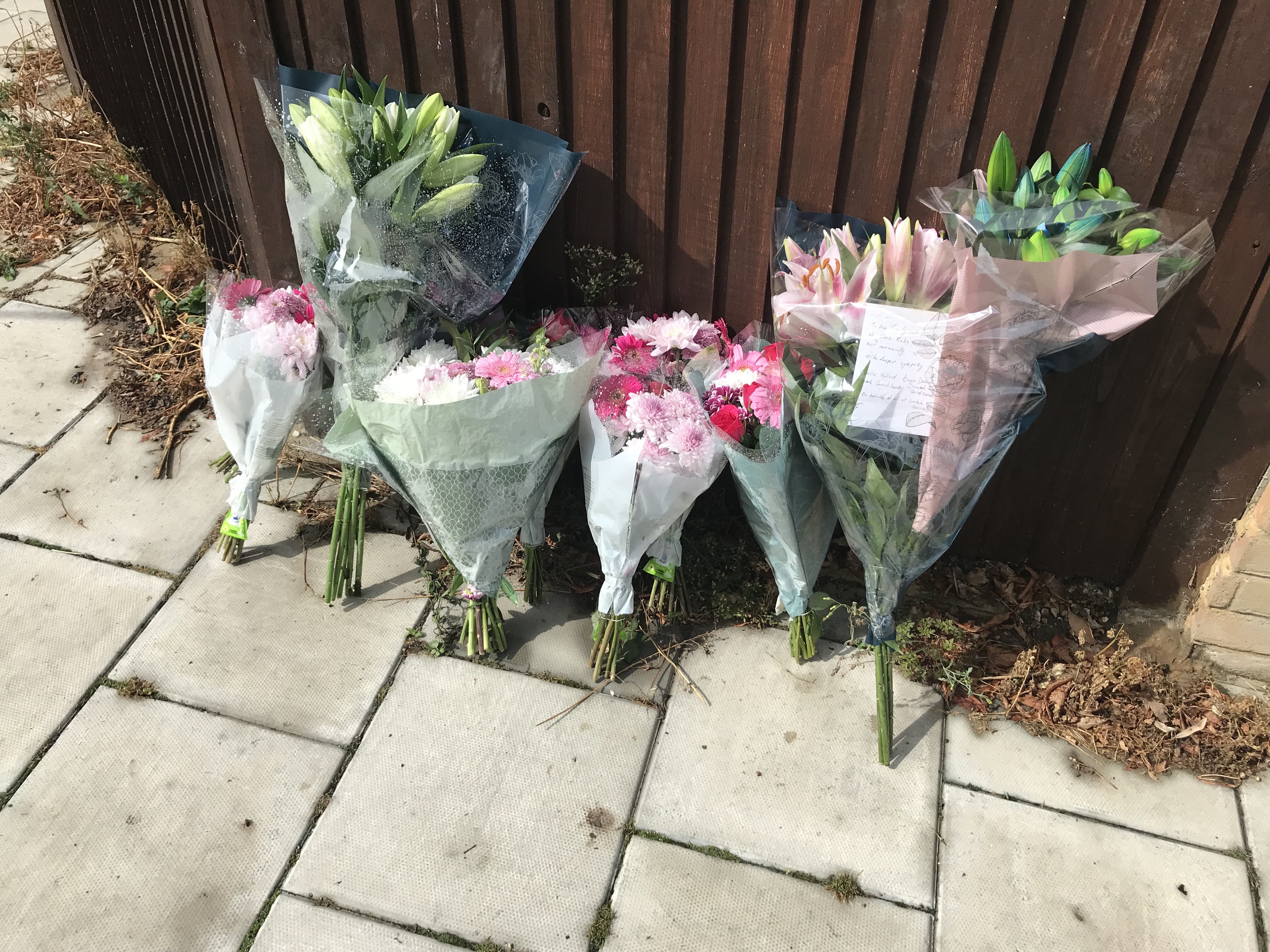Floral tributes at the scene in Kirkstall Gardens, Streatham Hill, south London, where rapper Chris Kaba was shot by armed officers