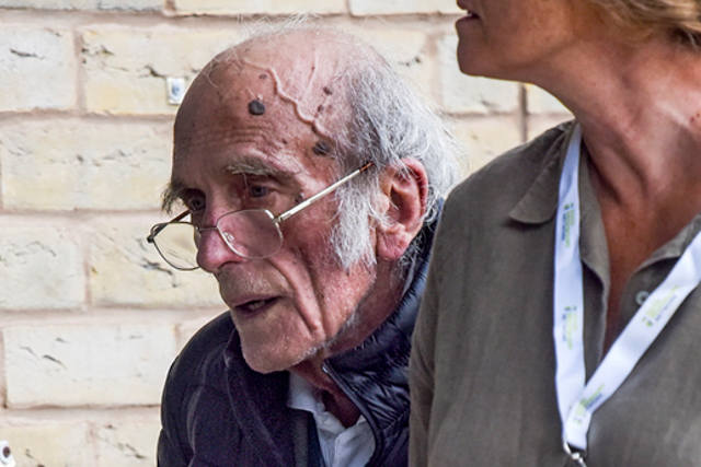<p>Peter Gardner, who ran over a cyclist while driving, pictured outside Salisbury Law Courts  </p>