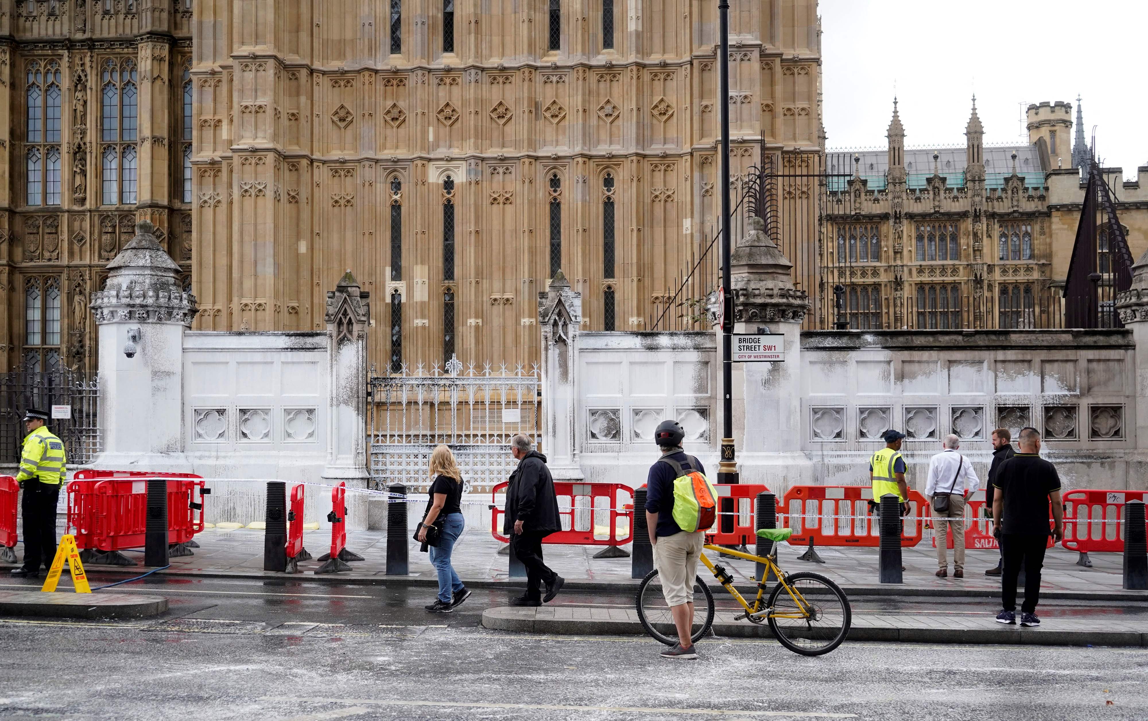 A cordoned off entrance to the Houses of Parliament