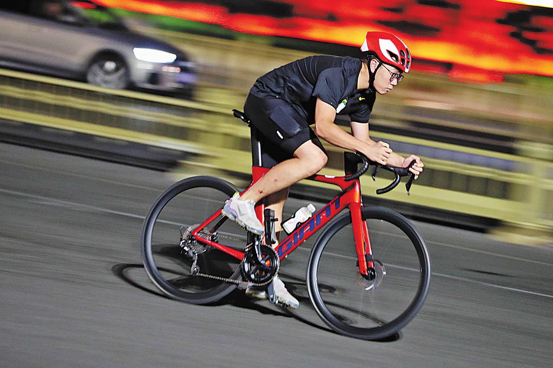 A cyclist rides along Chang’an Avenue