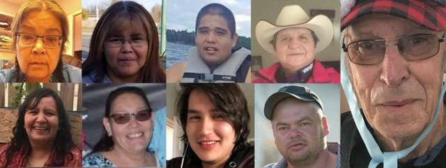 <p>The nine people who were killed on James Smith Cree Nation on Sunday are pictured alongside the one person who was killed in the Saskatchewan village of Weldon. They include: Thomas Burns, Carol Burns, Gregory Burns, Lydia Gloria Burns, Bonnie Burns, Earl Burns, Lana Head, Christian Head, and Robert Sanderson of the First Nation and Wesley Petterson of Weldon</p>