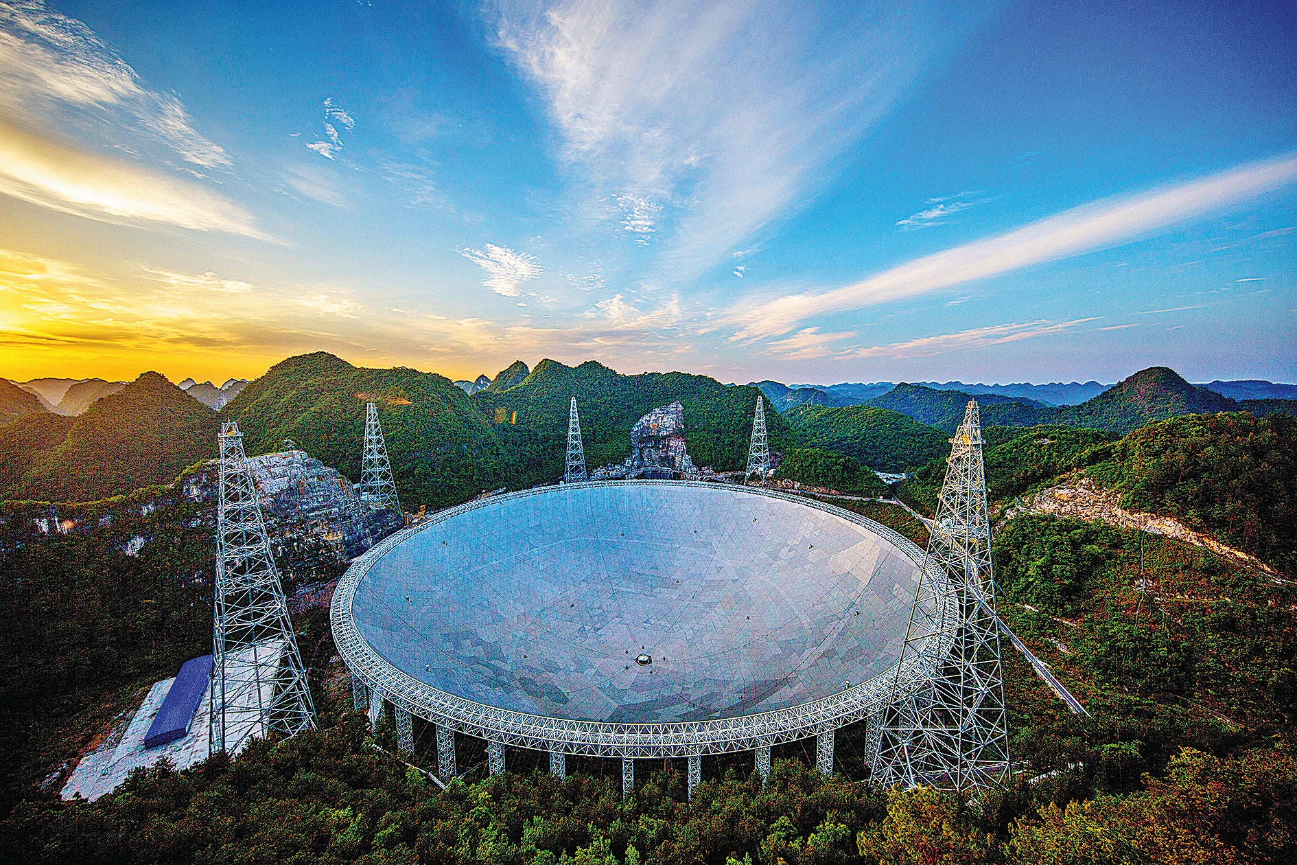 Located in a karst depression, the Five-hundred-meter Aperture Spherical Radio Telescope, or FAST, has helped scientists make important scientific research achievements