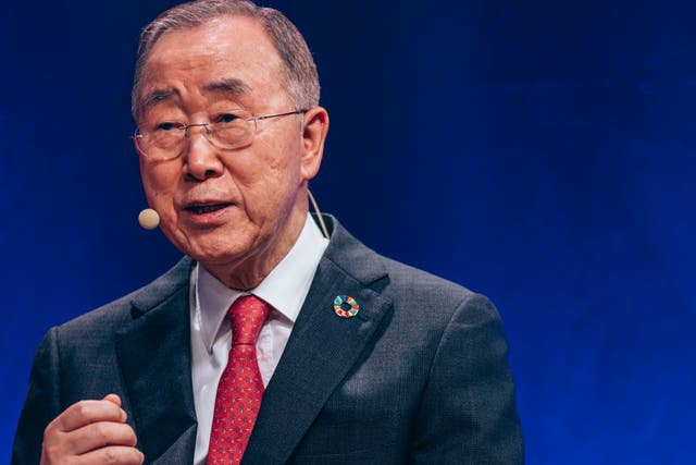 <p>Former secretary general of the United Nations, Ban Ki-moon, speaks at a roundtable event in Vienna with international climate ministers on the issue of adaptation ahead of Cop27</p>