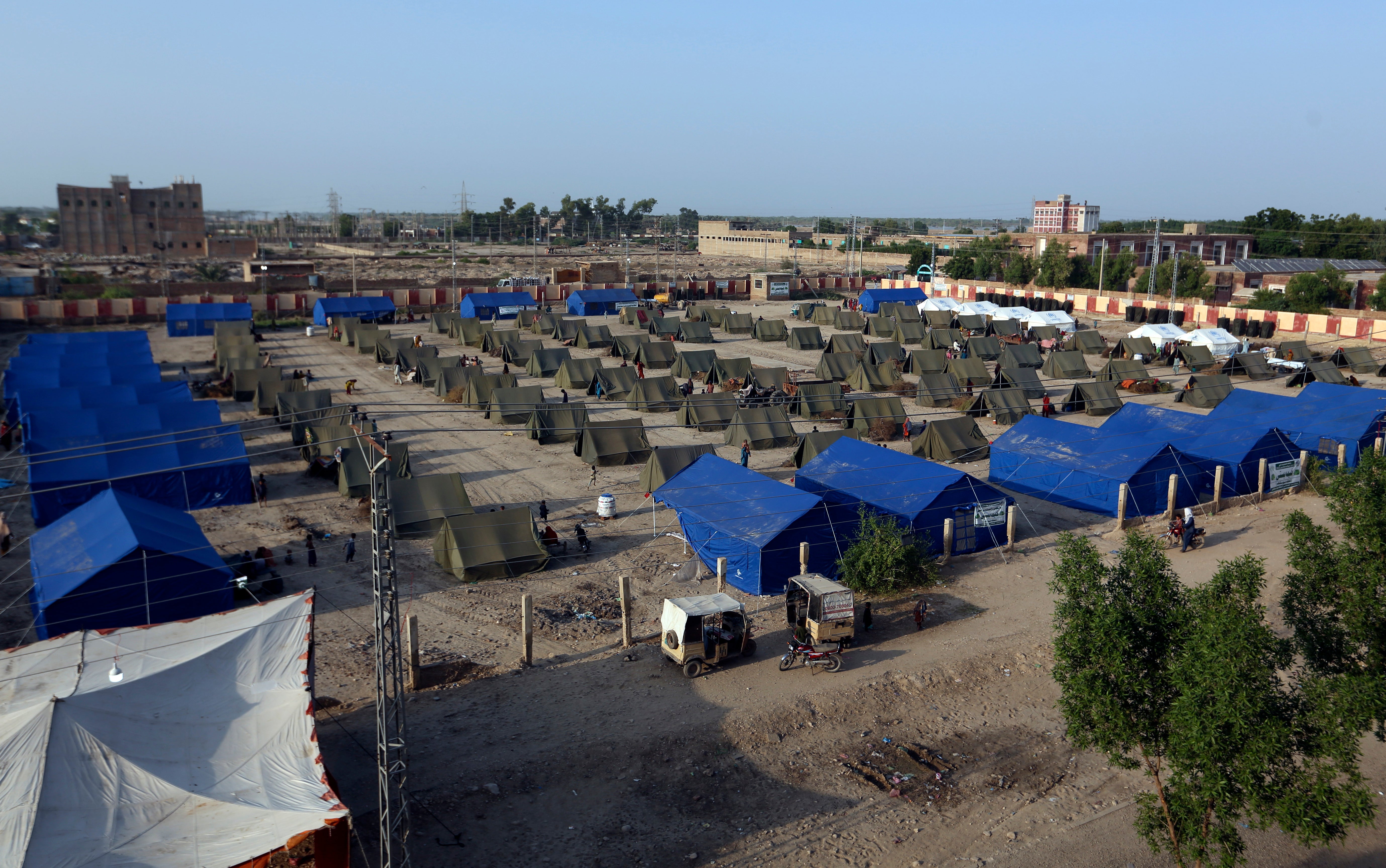Temporary tent housing for flood victims is organised by the Chinese government in Sukkur