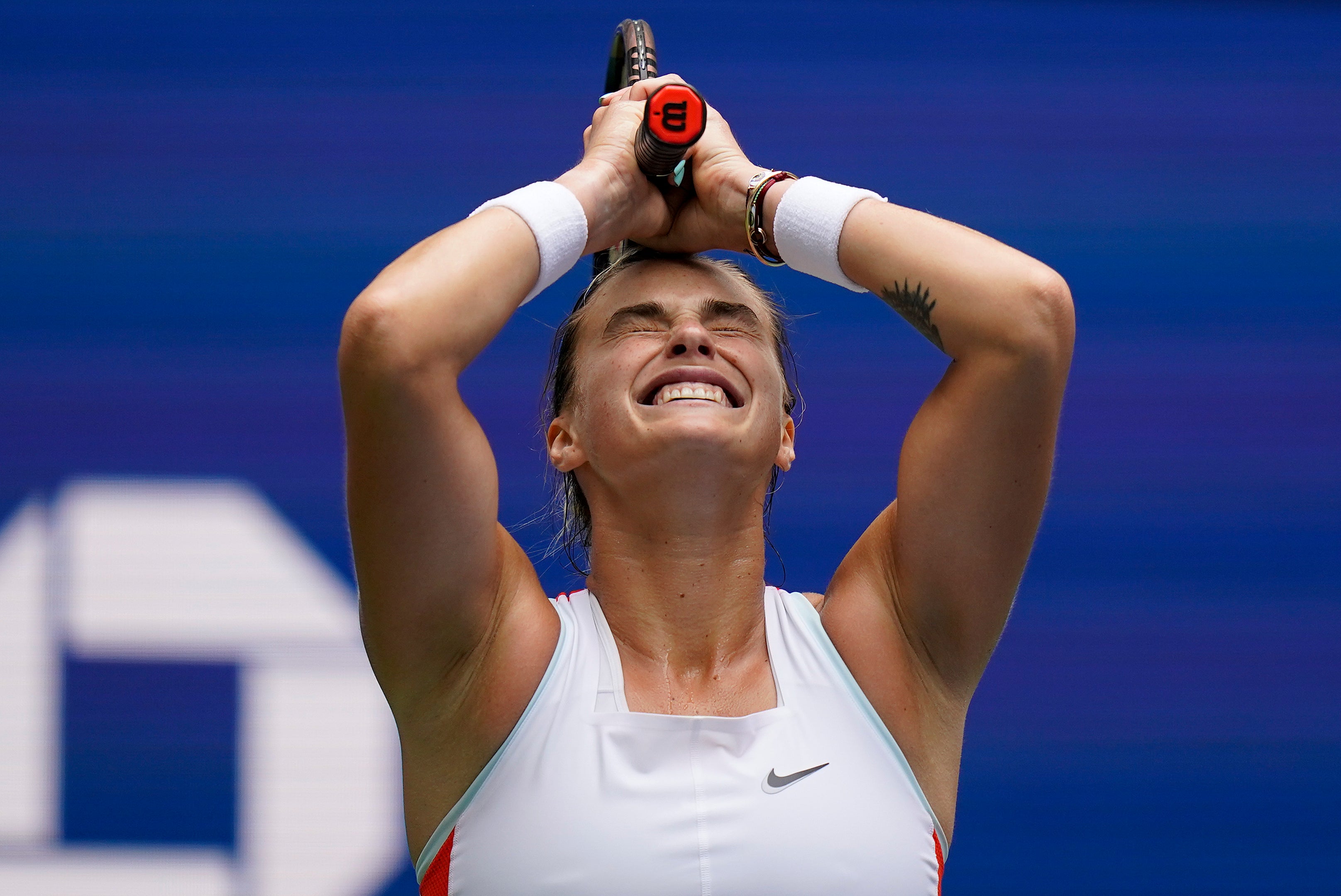 Aryna Sabalenka celebrates beating Karolina Pliskova (Seth Wenig/AP)