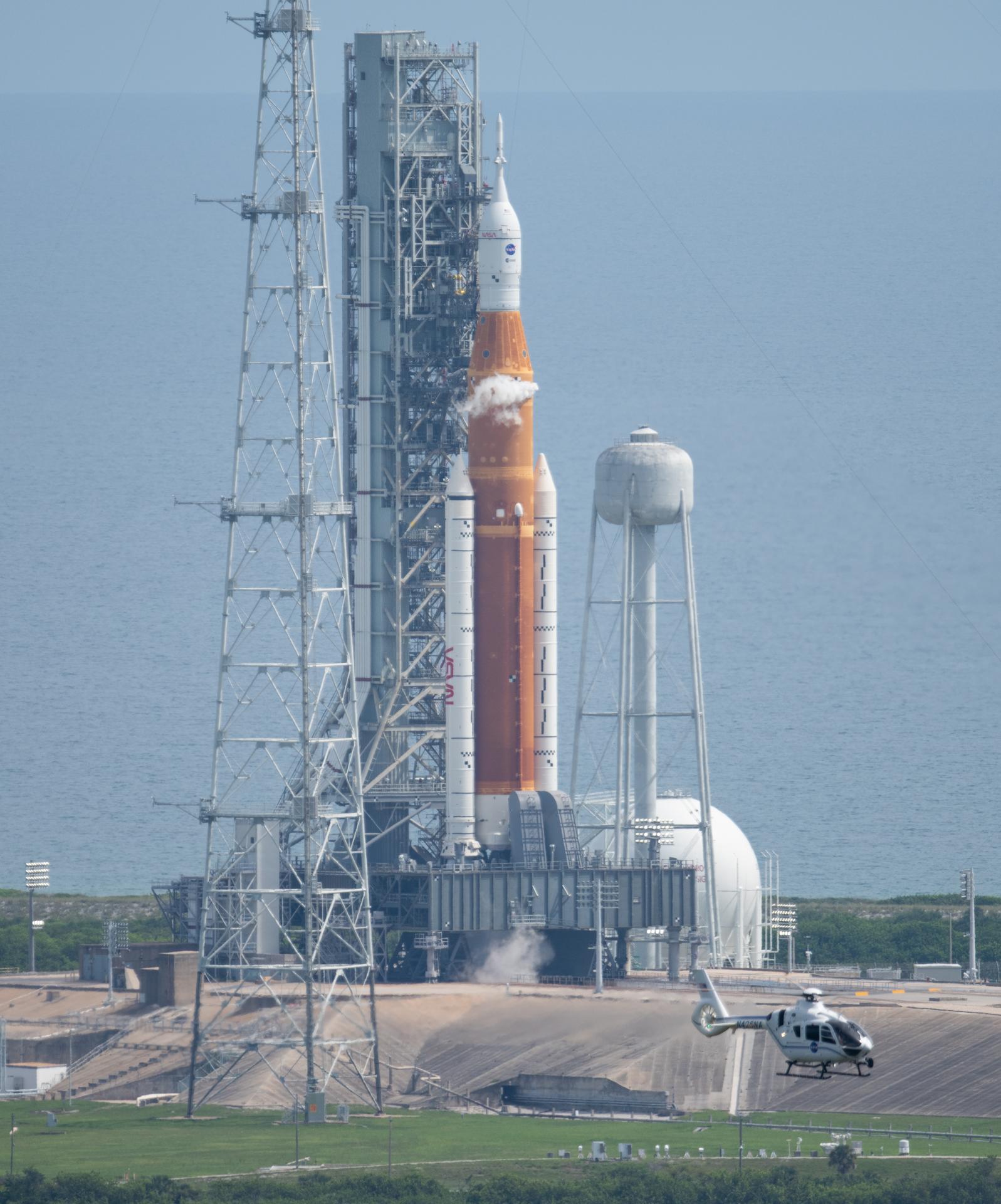 Nasa’s Space Launch System rocket and Orion spacecraft, the Artemis I mission, on the launch pad at Cape Canaveral Florida on 3 September
