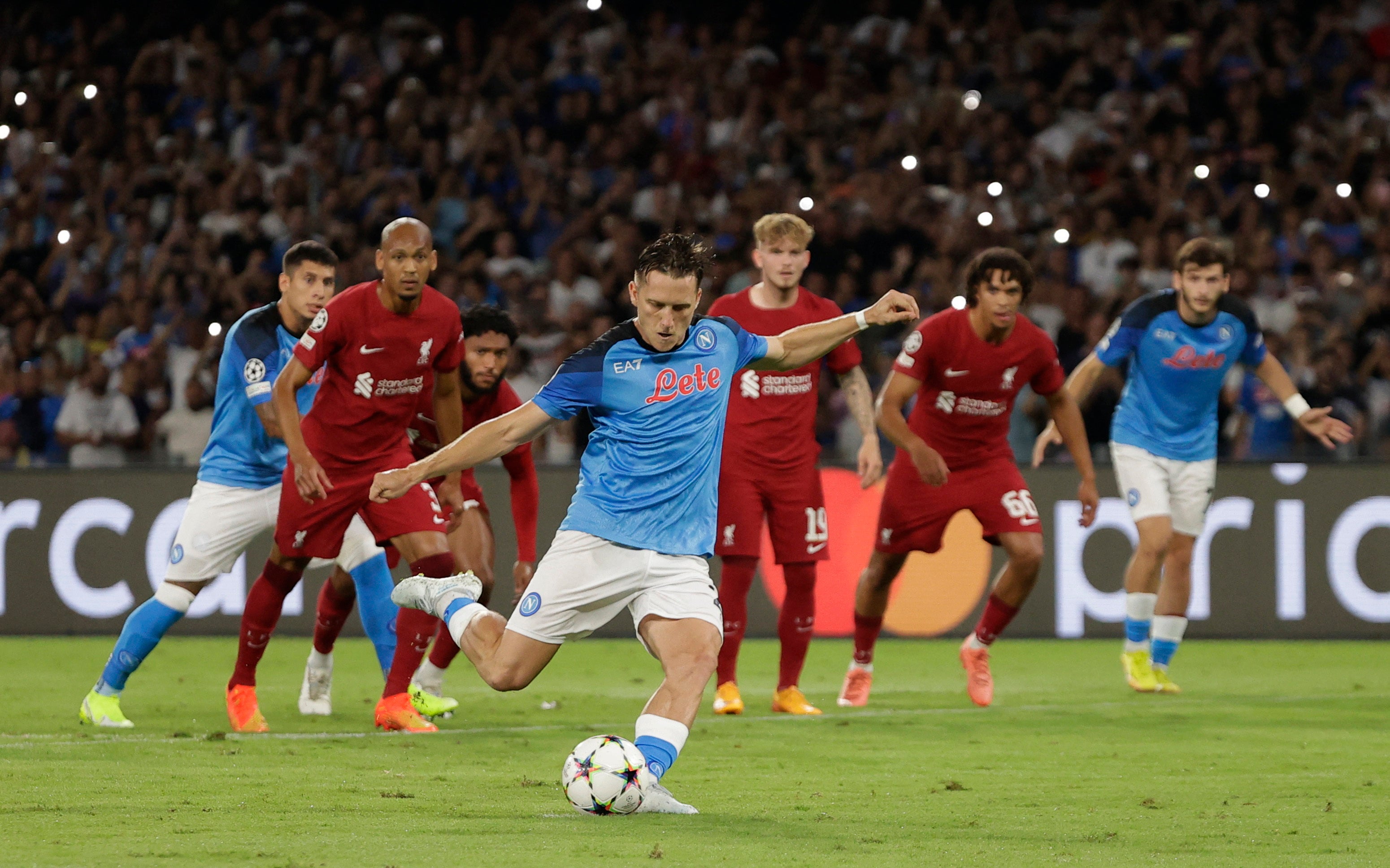 Napoli’s Piotr Zielinski scores from the penalty spot