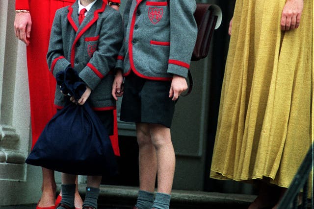 Princes Harry and William on Harry’s first day at Wetherby School (Ron Bell/PA)