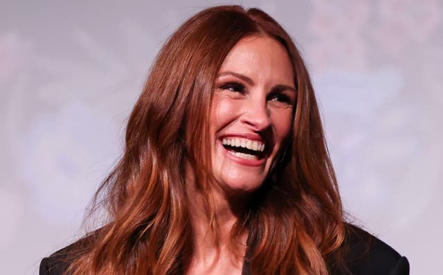 <p>Julia Roberts wore a custom black Alexander McQueen dress with ‘personalised crystal graffiti motifs’ </p>