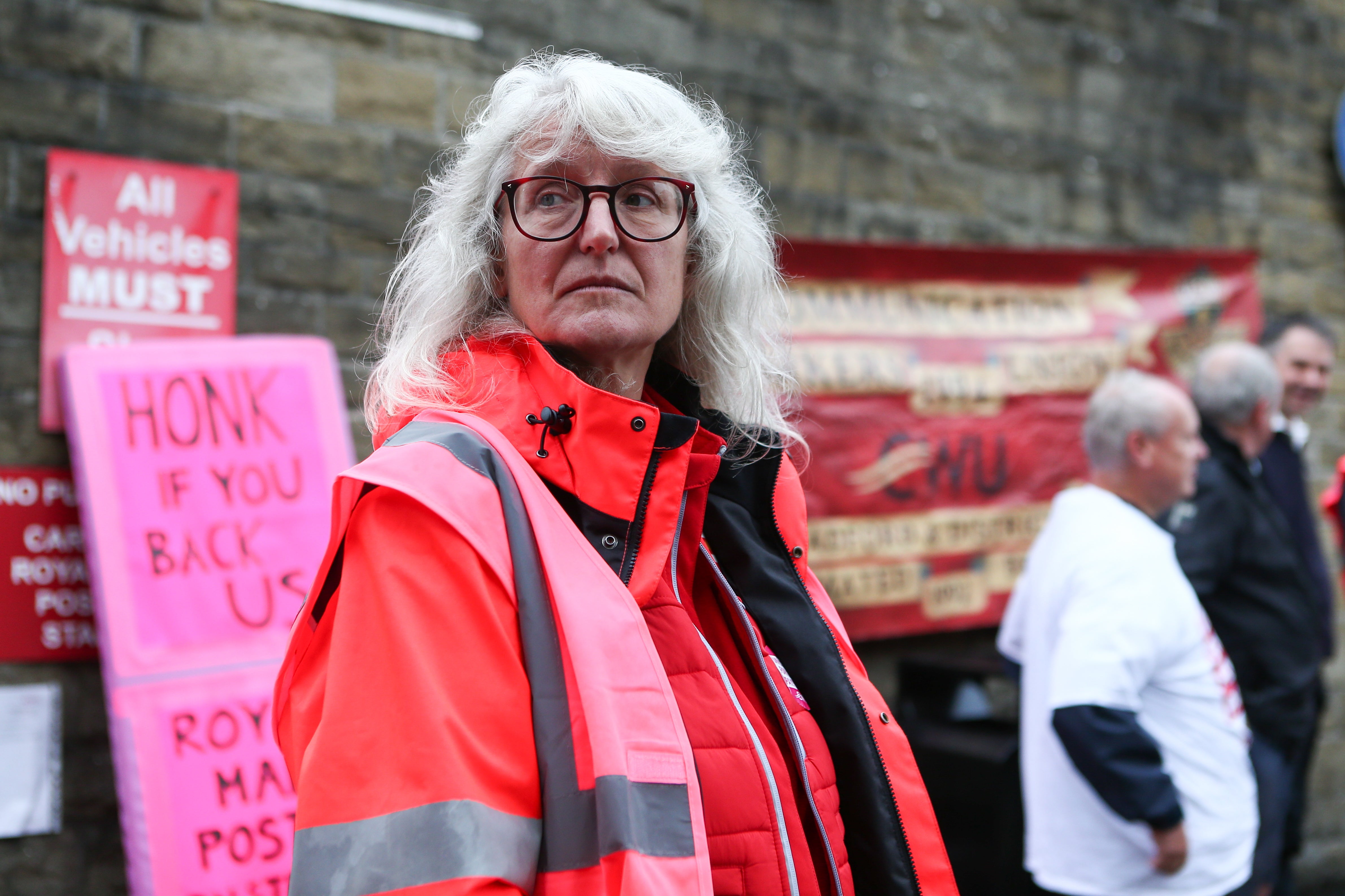 A picket line outside a delivery office in Holmfirth, West Yorkshire