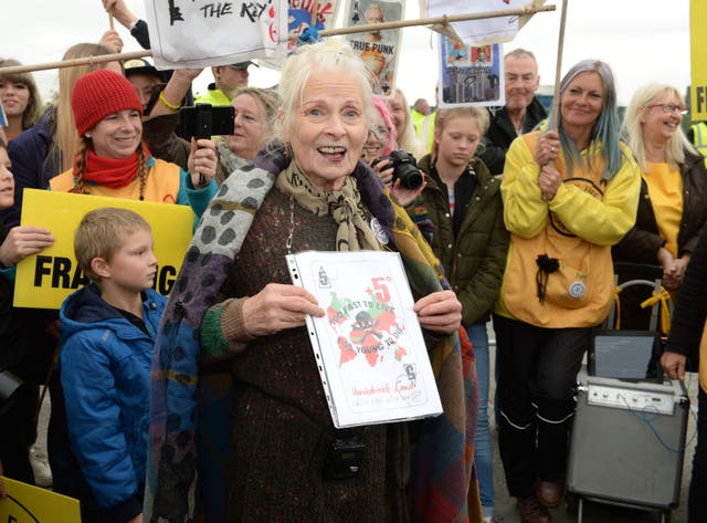 <p>Dame Vivienne Westwood protests outside energy firm Cuadrilla’s fracking site near Blackpool (PA)</p>