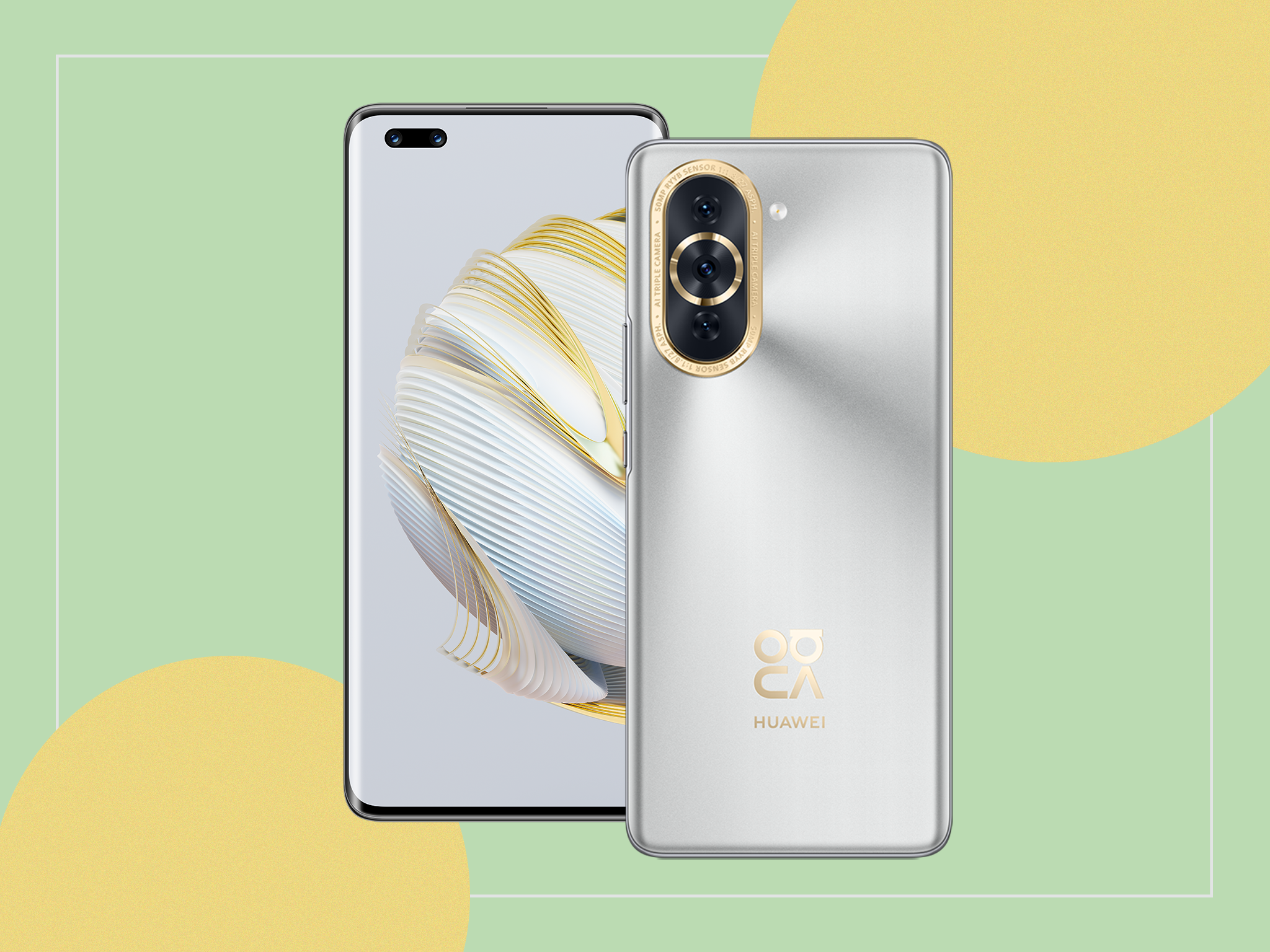 The nova 10 pro features an eye-catch rear plate with a gold-ringed camera array