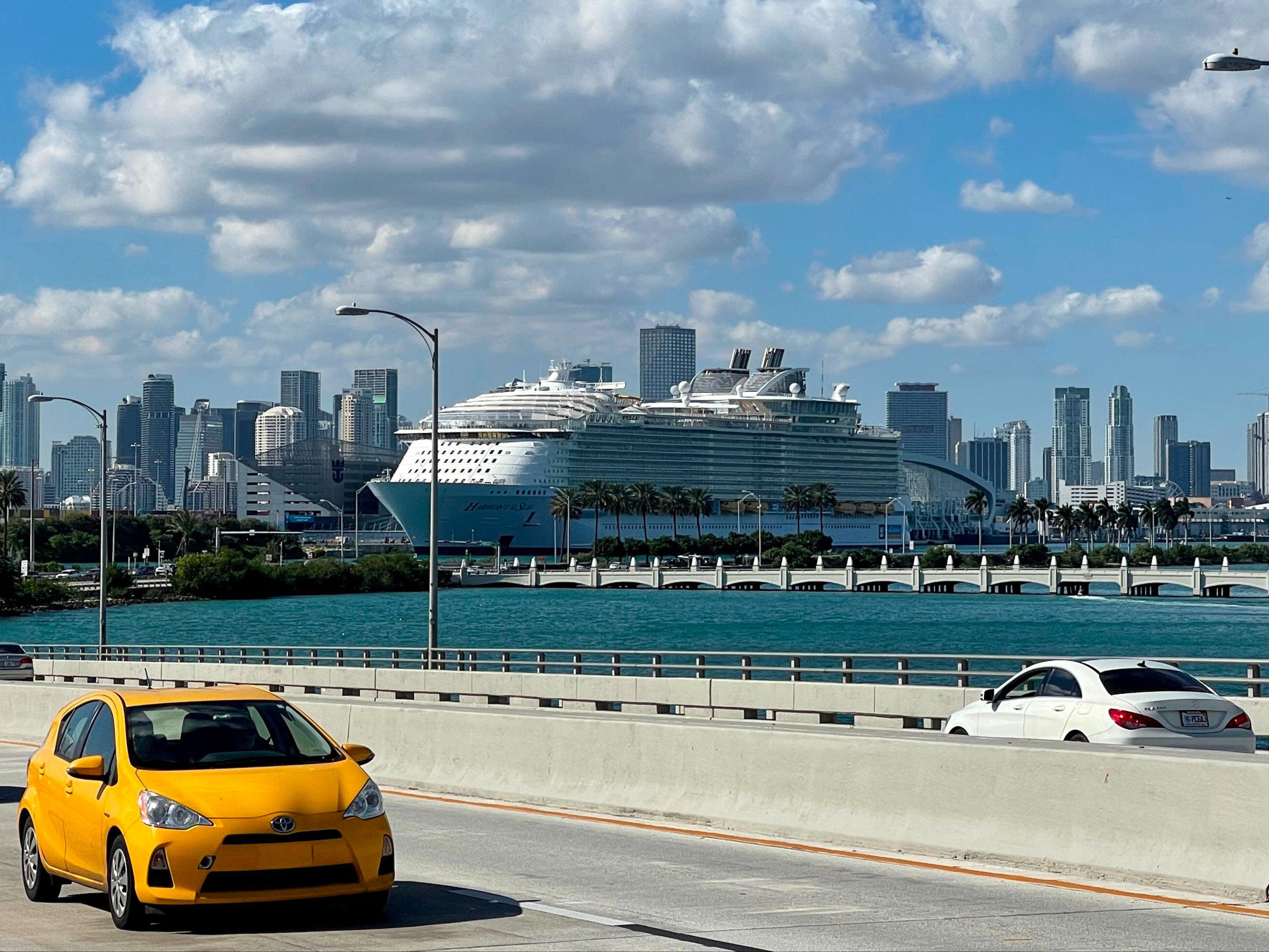 The cruise ship ‘The Harmony of the Seas’ part of the Royal Caribbean International fleet, is seen moored at a quay in the port of Miami, Florida, on December 23, 2020, amid the Coronavirus pandemic