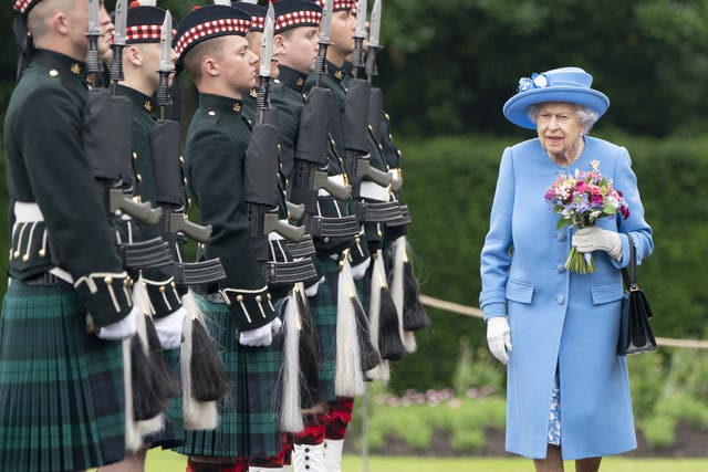 The Queen during the Ceremony of the Keys on the forecourt of the Palace of Holyroodhouse in Edinburgh in 2021 (Jane Barlow/PA)