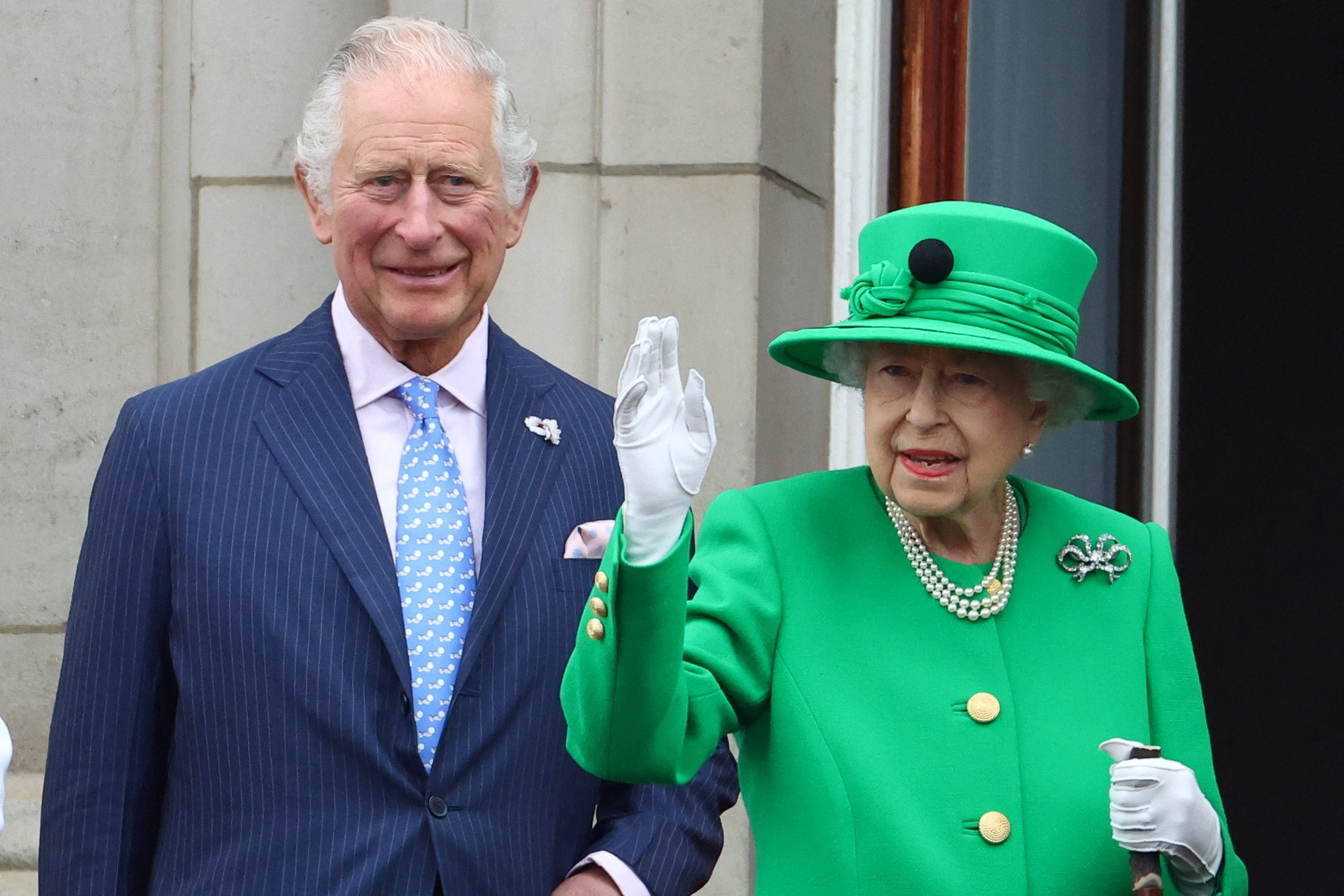 The Queen and the Prince of Wales on the balcony at the end of the Jubilee celebrations (Hannah McKay/PA)