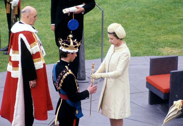 The Queen investing her son as the Prince of Wales at Caernarfon Castle in 1969 (PA)