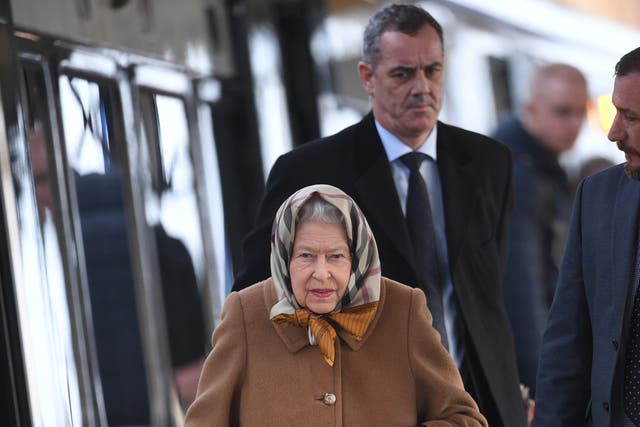 The Queen arrives at King’s Lynn railway station in Norfolk (Joe Giddens/PA)