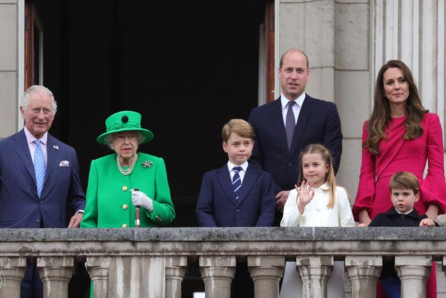 The Queen and her family on the balcony of Buckingham Palace at the end of the Platinum Jubilee Pageant (PA)