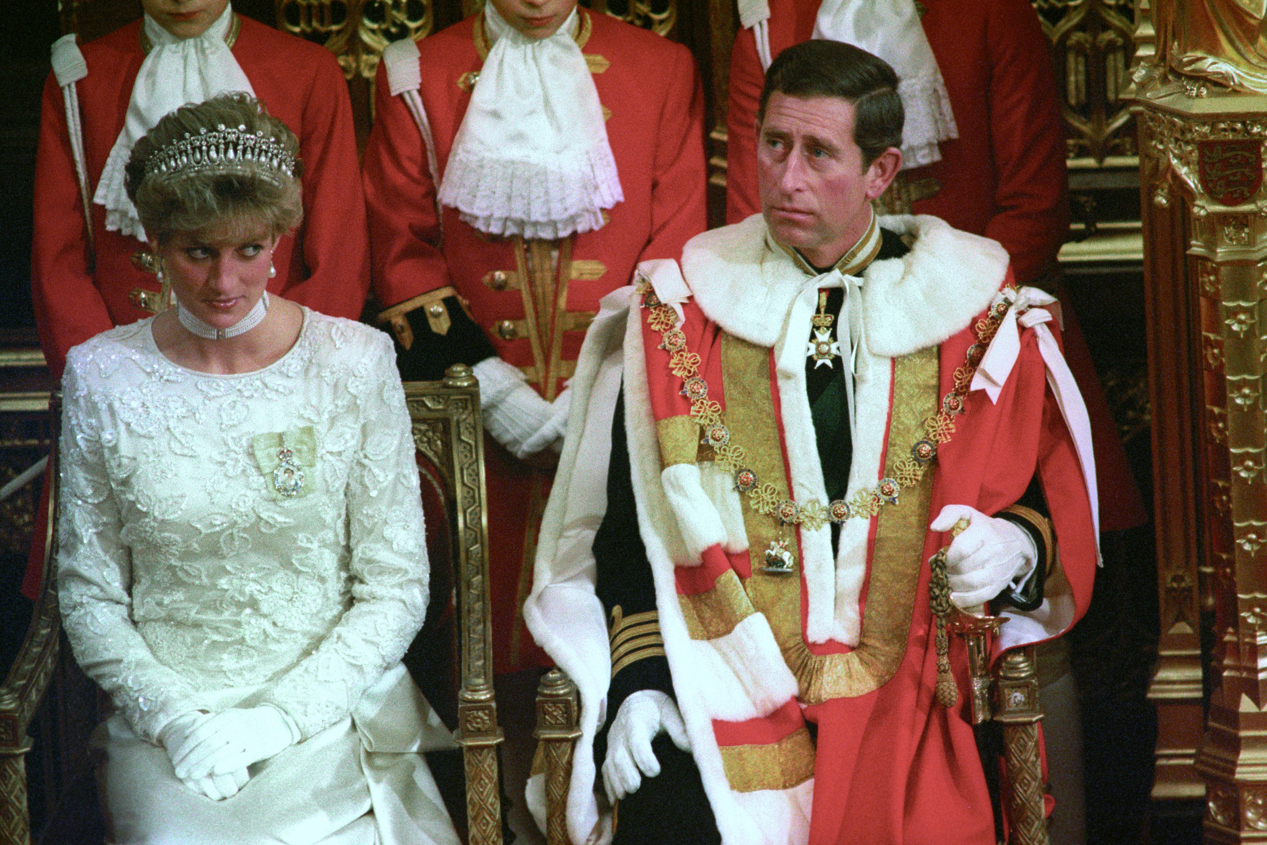 The Prince and Princess of Wales attend the State Opening of Parliament in 1991 (Tony Harris/PA)