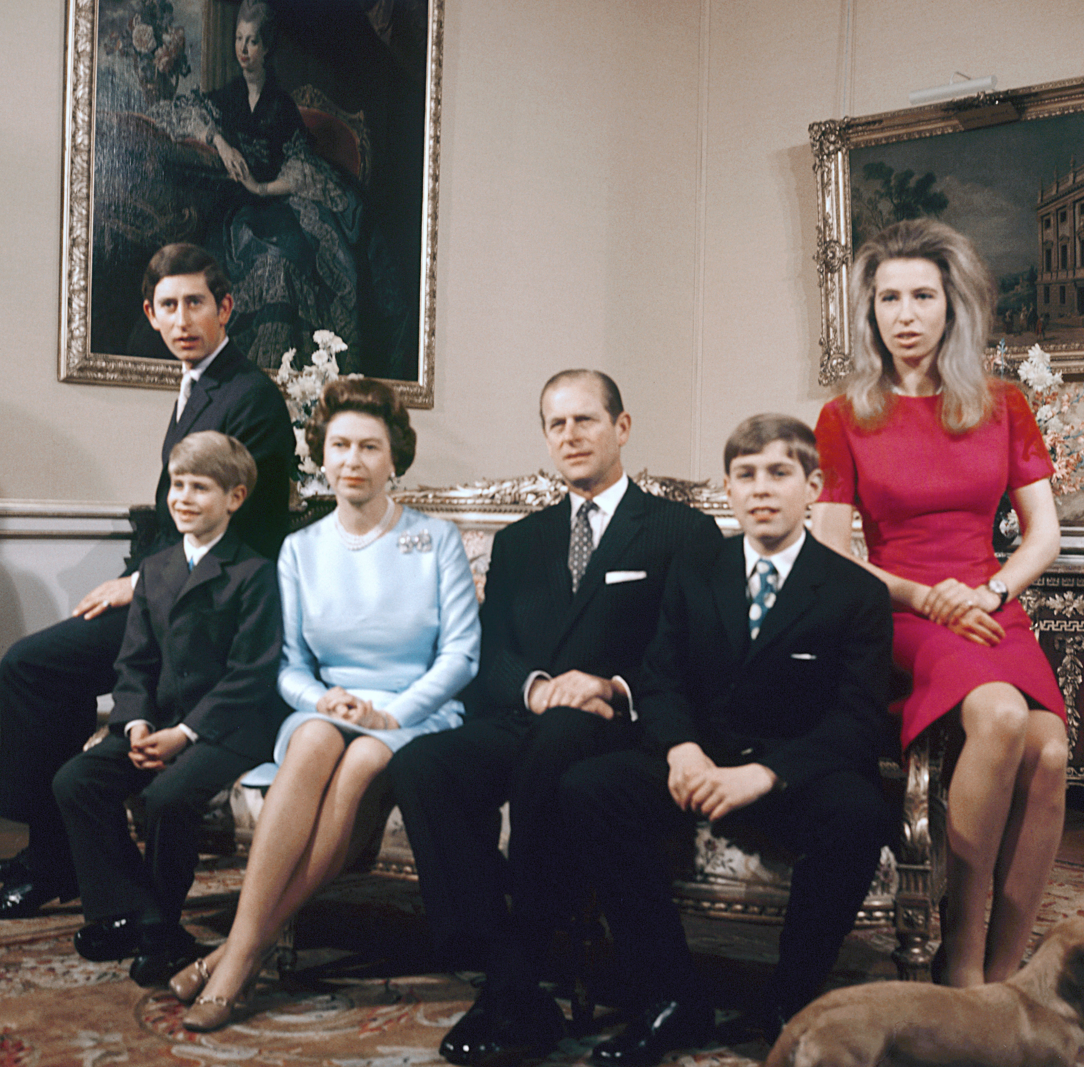 Prince Charles, Prince Edward, the Queen, the Duke of Edinburgh, Prince Andrew and Princess Anne at Buckingham Palace in 1972 (PA)