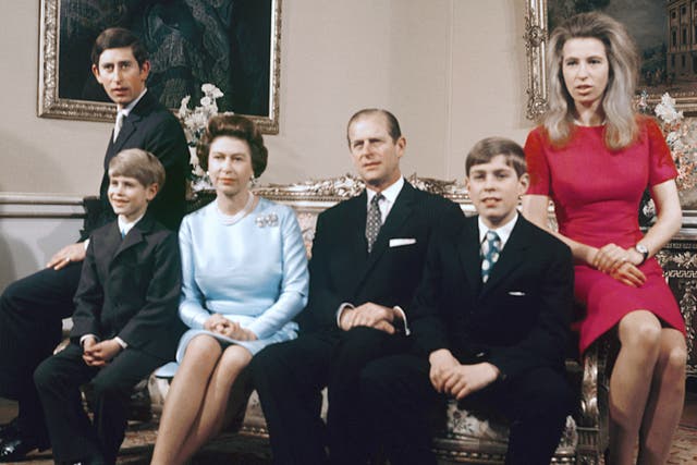 Prince Charles, Prince Edward, the Queen, the Duke of Edinburgh, Prince Andrew and Princess Anne at Buckingham Palace in 1972 (PA)