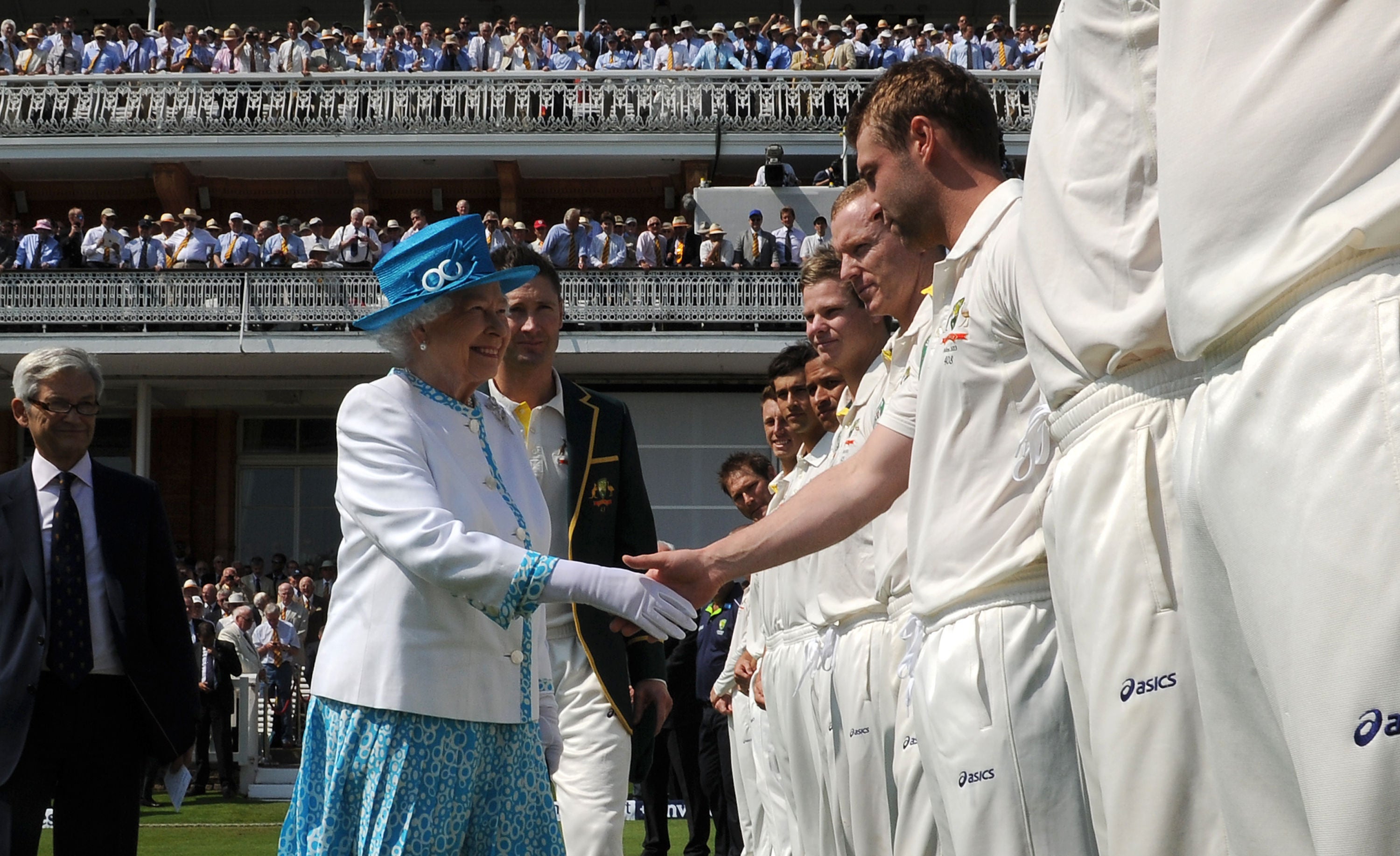 Queen Elizabeth II meet Australian cricketer Phillip Hughes during Ashes Test at Lord’s Cricket Ground, London in 2013 (Anthony Devlin/PA)