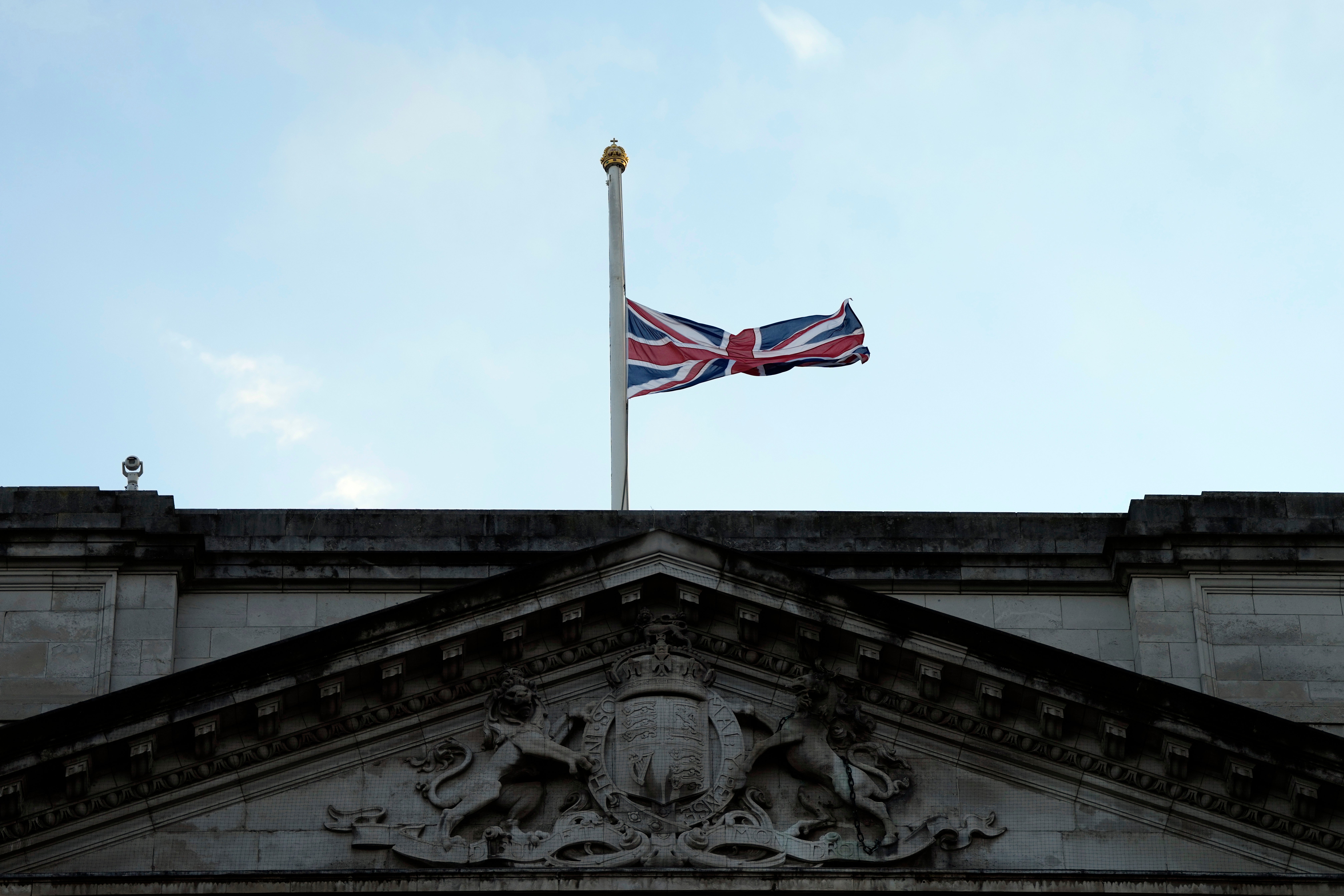 The union jack that flies over Buckingham Palace in London is lowered after the death of Queen Elizabeth II