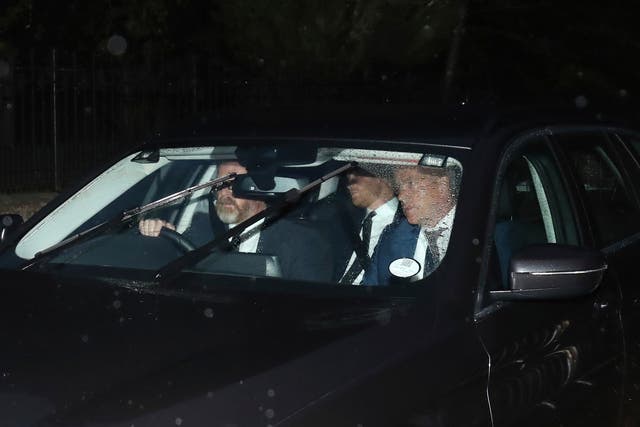 <p>Prince Harry (backseat) arriving at Balmoral  </p>