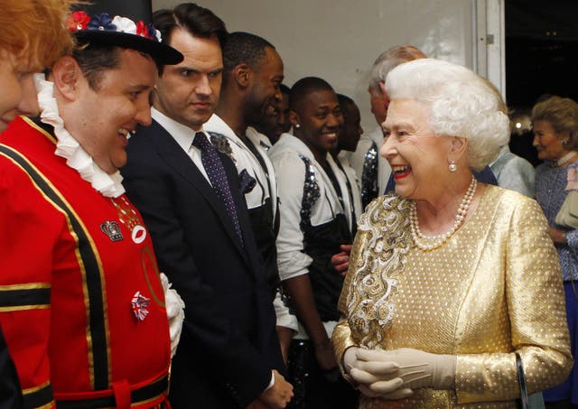 The Queen meets Peter Kay and Jimmy Carr backstage at The Diamond Jubilee Concert (Dave Thompson/PA)