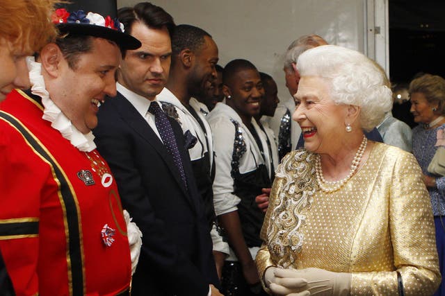 The Queen meets Peter Kay and Jimmy Carr backstage at The Diamond Jubilee Concert (Dave Thompson/PA)